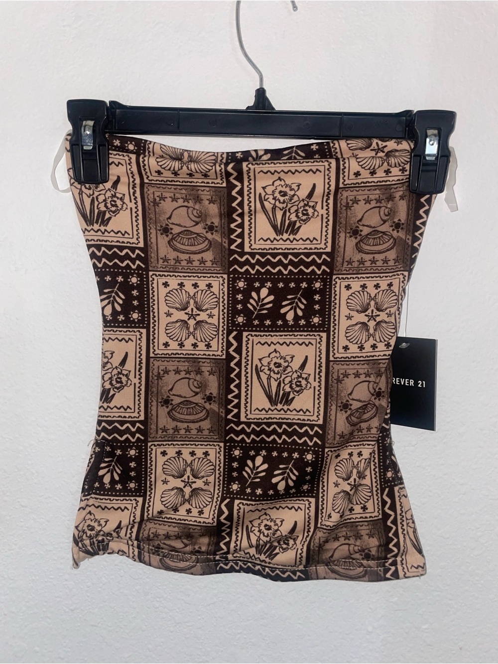 Tan and Brown Floral Patchwork Tube Top XS